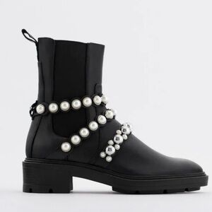 New with tags Zara Chelsea leather jeweled boots